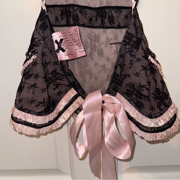 Victoria's Secret Black Pink Lace French Maid Lingerie Apron almost vintage 34B - Picture 11 of 14